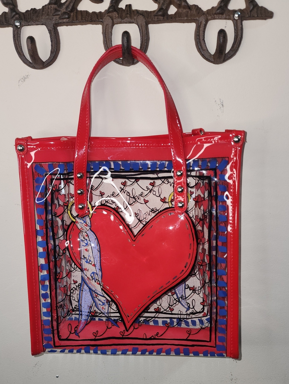 Brighton Clear Small Tote Red Heart Scarf Love Bag 10 X 9 X 3